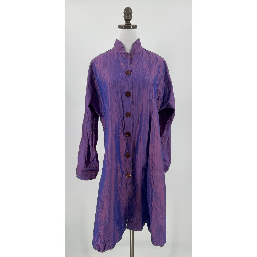 Eleven Stitch Design Purple Iridescent Silk Button Mandarin A Line Jacket Sz M